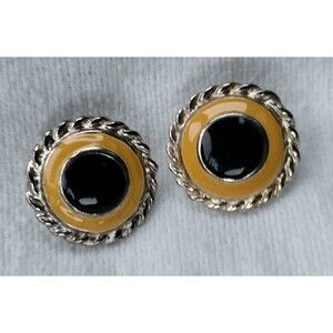 Post Earrings Unique Pierced Jewelry Mustard Black Eye Silver Vintage Grannycore